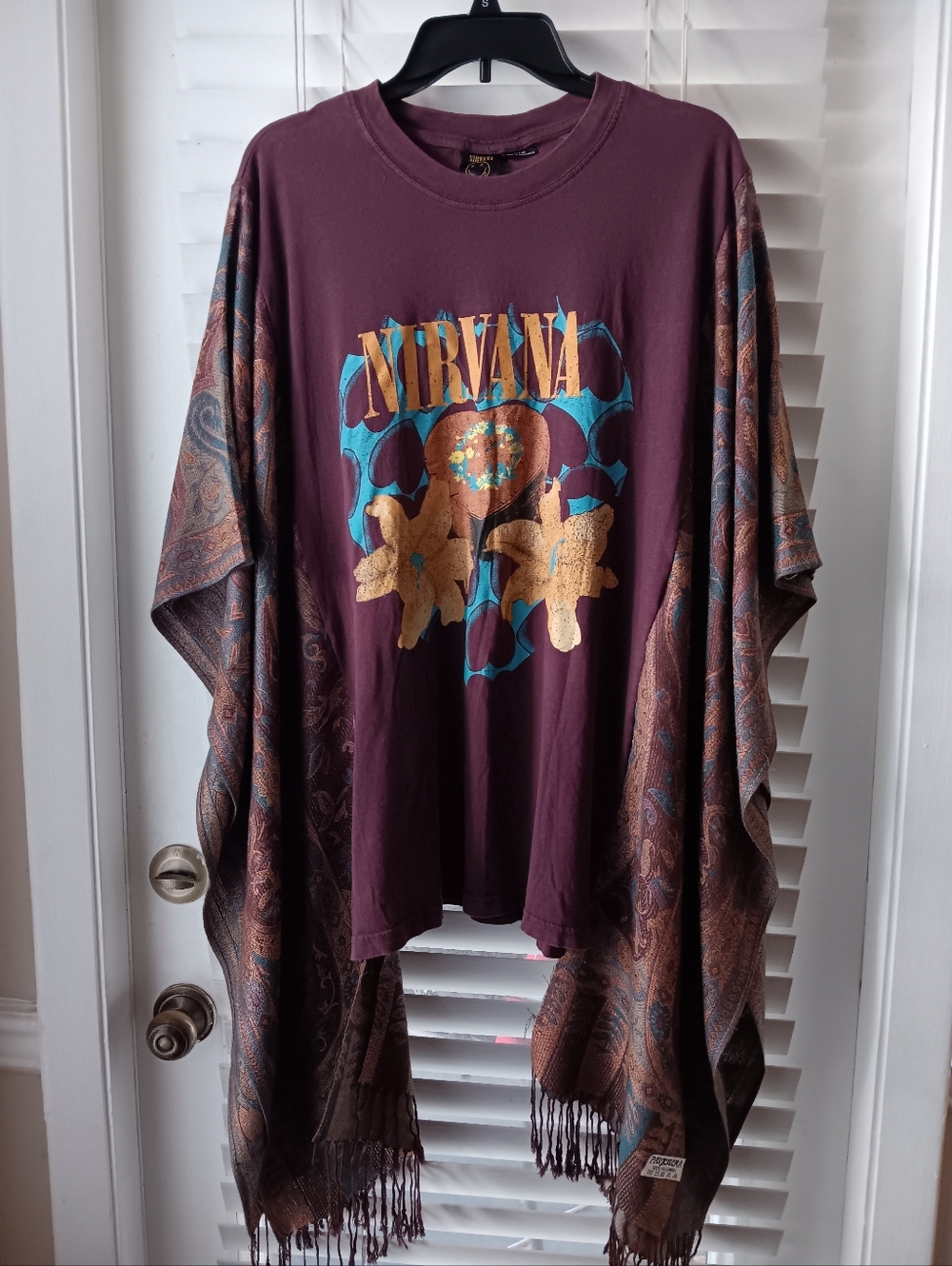 Upcycled NIRVANA Graphic Tshirt Poncho - Picture 1 of 3
